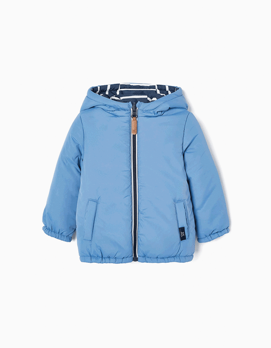 Reversible Padded Jacket for Baby Boys, Blue/Striped