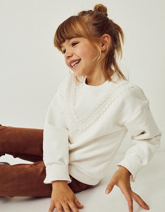 Sweatshirt + Leggings Set for Girls, White/Brown