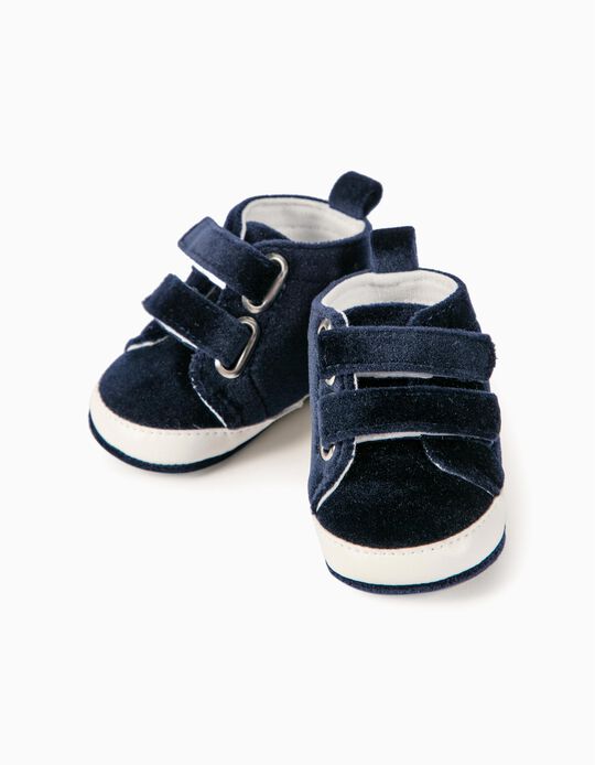 Zapatillas de Terciopelo para Recién Nacida, Azul Oscuras