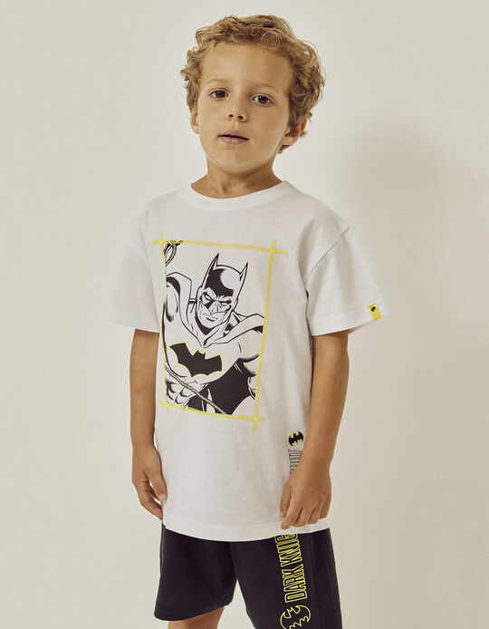 Conjunto T-shirt + Calções para Menino 'Dark Knight', Branco/Preto