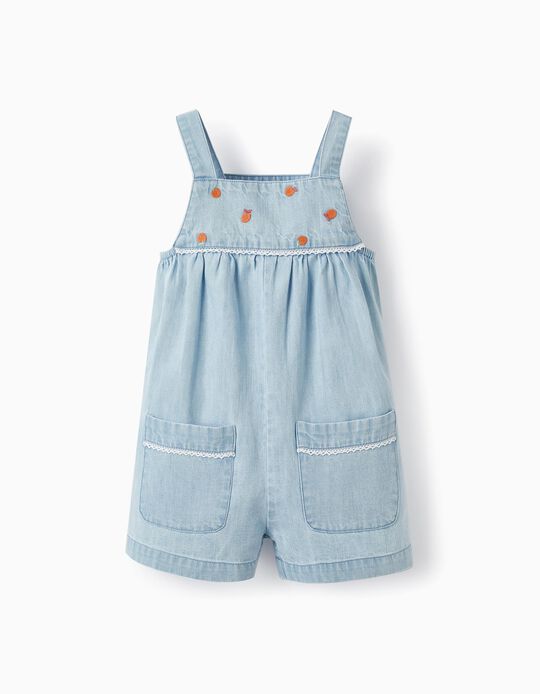 Light Denim Dungarees with Lace for Baby Girls, Light Blue