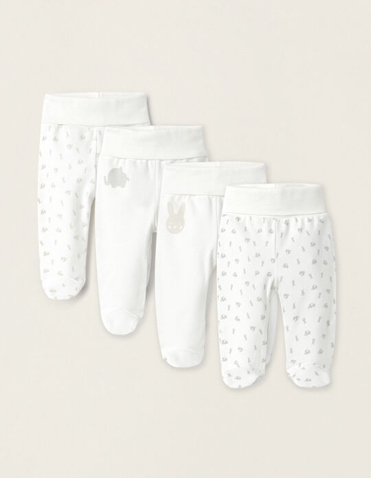 Pack of 4 Cotton Footed Pants for Baby and Newborn 'Extra Comfy', White