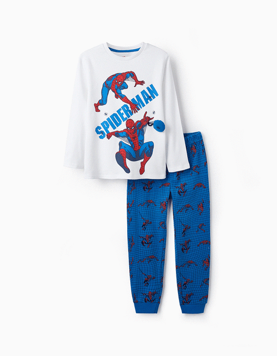 Pijama de Algodão para Menino 'Homem Aranha', Azul/Branco