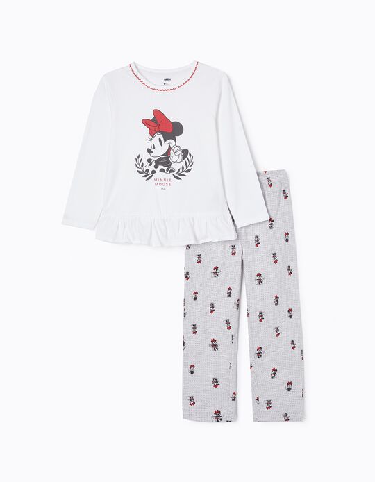 Pijama de Algodón para Niña 'Minnie', Blanco/Gris