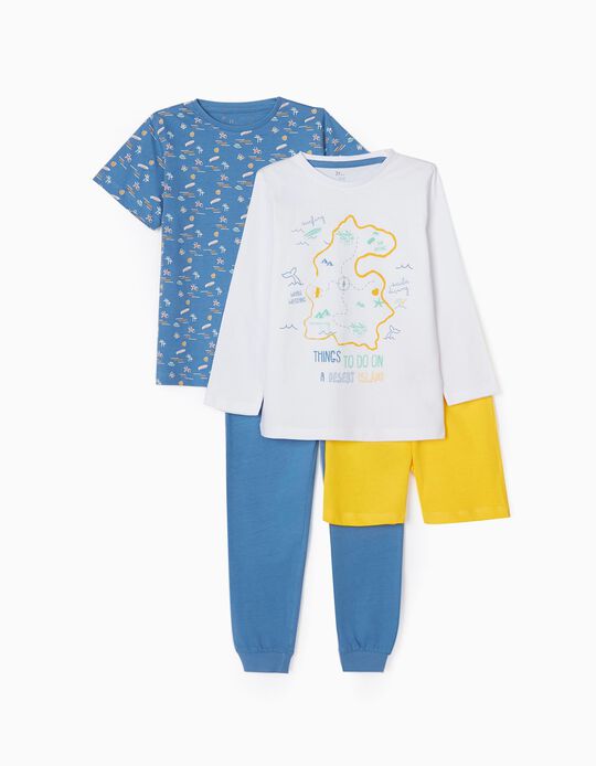 2 Pyjamas for Boys 'Summer Time', Yellow/Blue/White