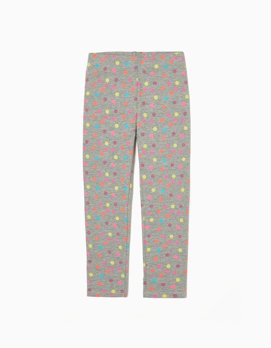 Cotton Printed Leggings for Girls 'Dots & Hearts', Grey 