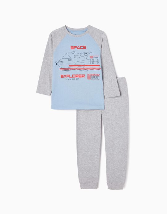 Cotton Pyjamas for Boys 'Space Explorer', Blue/Grey
