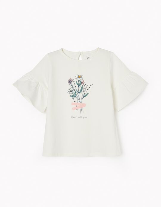 T-shirt de Algodão para Menina 'Bloom', Branco