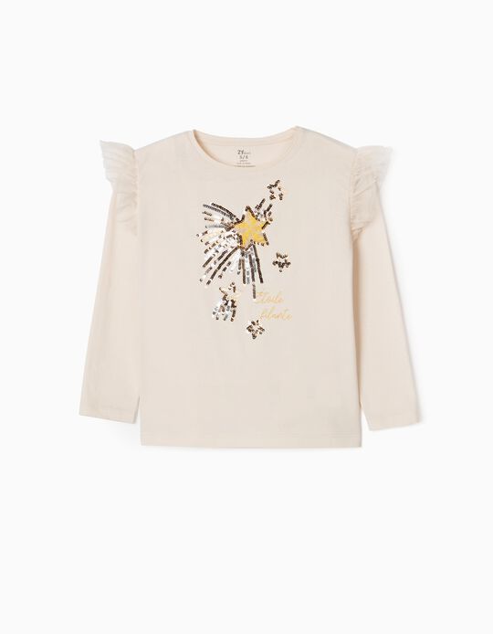 T-Shirt Manches Longues Fille 'Star', Beige