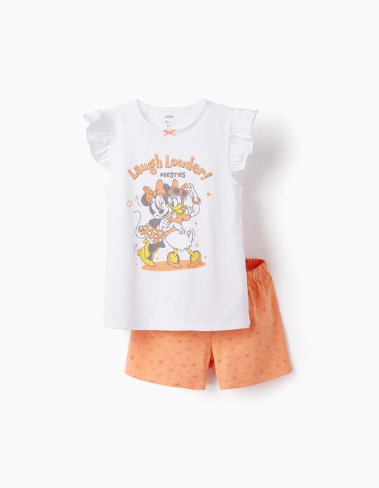 Pijama em Algodão para Menina 'Minnie e Daisy', Branco/Laranja