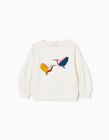 Cotton Sweatshirt for Girls 'Birds', Blanc