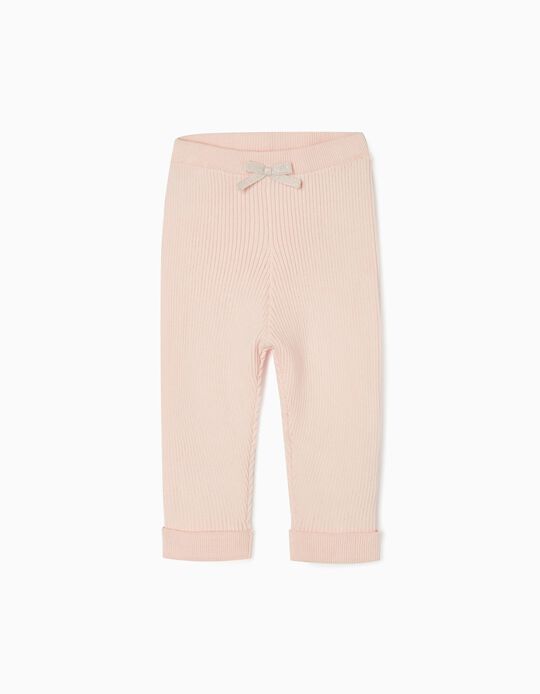 Ribbed Knit Cotton Trousers for Baby Girls, Pink