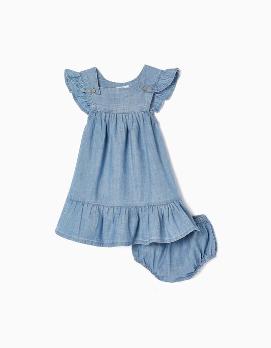 Denim Dress + Bloomers for Baby Girls, Blue