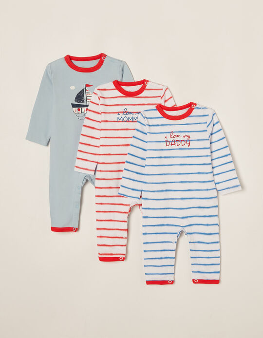 3 Sleepsuits for Babies 'Mommy&Daddy', Multicoloured