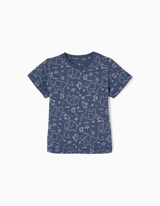 Cotton T-shirt for Baby Boys 'Elephants & Monkeys', Blue