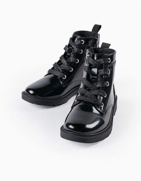 Biker Boots with Lurex Laces for Girls, Black