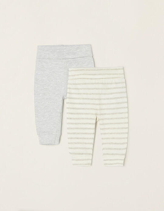 Lot 2 Pantalons en Coton Nouveau-Né, Blanc/Gris