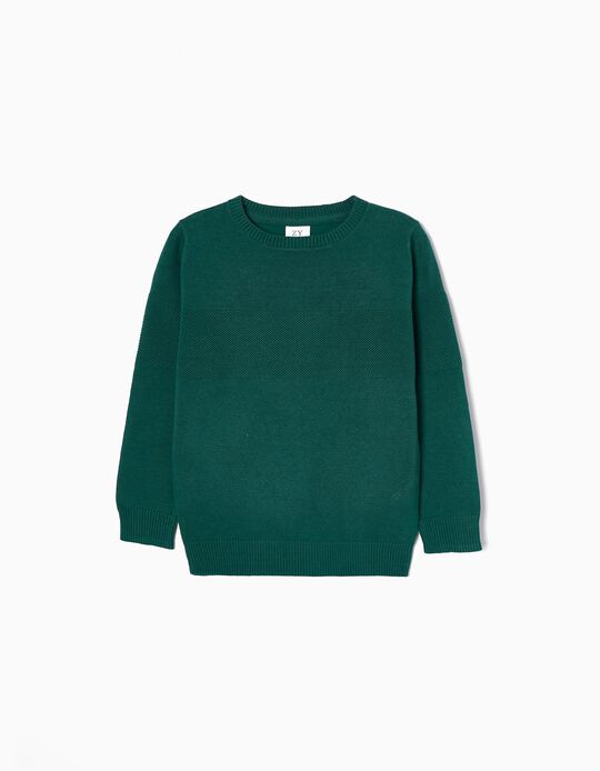 Knit Jumper with Decorative Detail for Boys, Dark Green