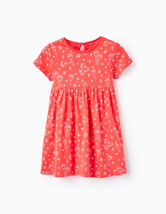 Dress with Pattern for Baby Girls 'Maracas', Dark Coral