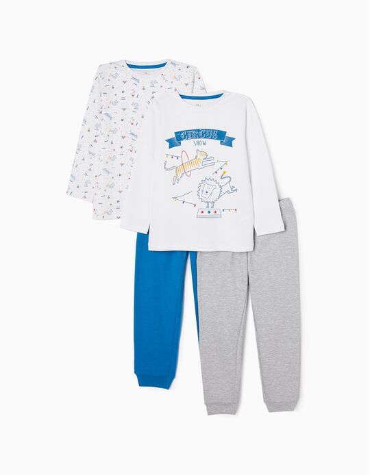 2-Pack Cotton Pyjamas for Boys 'Circus', White/Blue