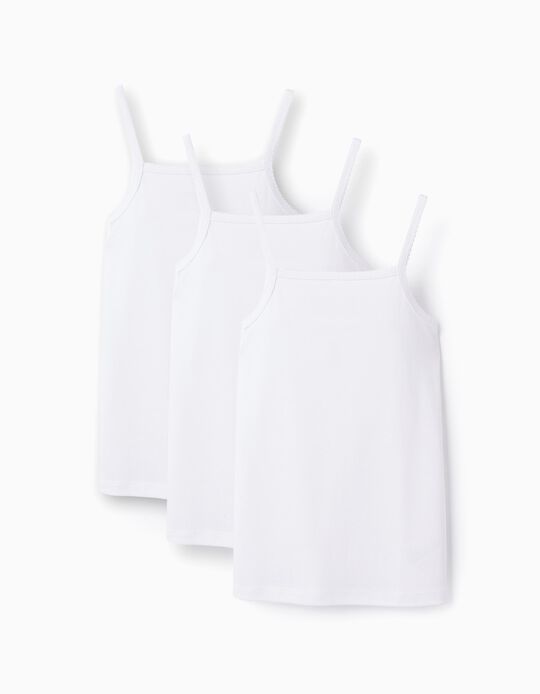 Pack of 3 Cotton Vest Tops for Girls, White