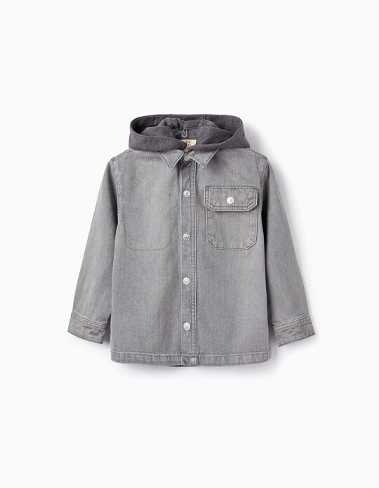 Denim Jacket with Removable Hood for Boys, Grey