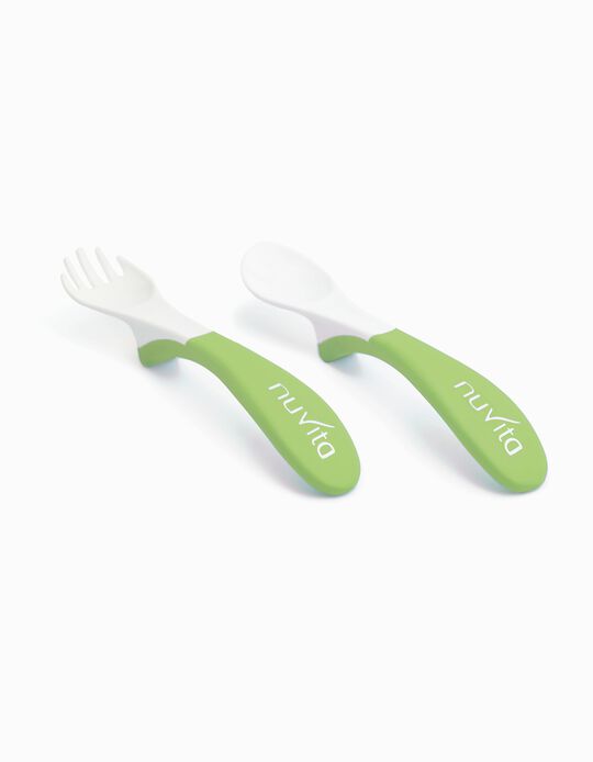 Buy Online Set of 2 Cutlery Items Spoon + Fork Set Nuvita Green 6M+ 