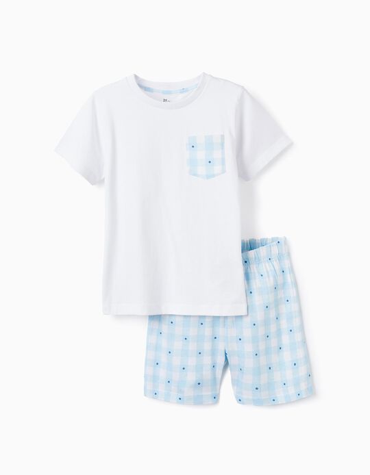 Pijama de Algodão para Menino 'Estrelas', Branco/Azul