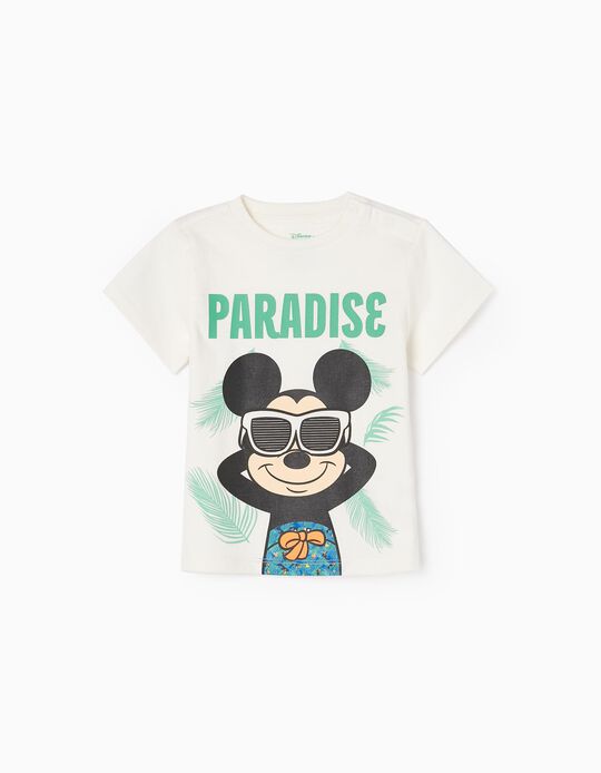 T-shirt en Coton Bébé Garçon 'Paradise Mickey', Blanc