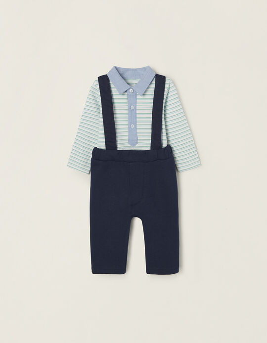 Bodysuit + Trousers with Straps in Cotton for Newborn Baby Boys, Multicoloured