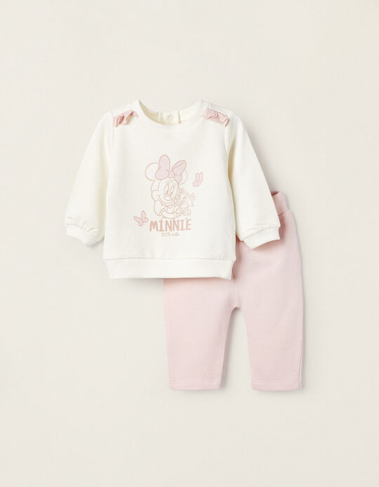 Sweat + Calças em Algodão para Recém-Nascida 'Minnie', Branco/Rosa