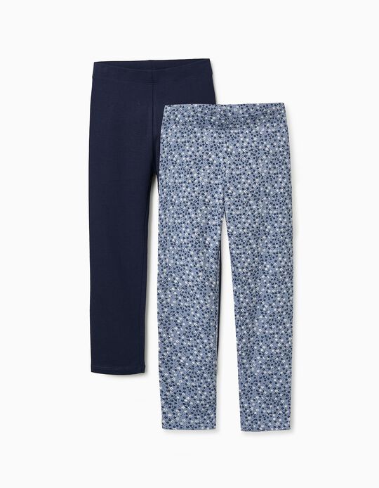 Acheter en ligne Pack 2 Leggings pour Fille 'Floral', Bleu Foncé/Clair