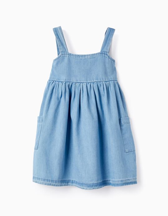 Denim Dress with Straps for Baby Girls, Blue