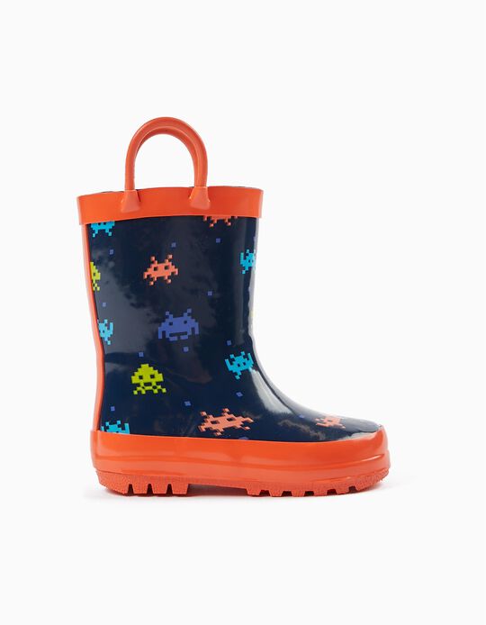 Rubber Wellies for Baby Boys 'Gaming', Dark Blue/Coral