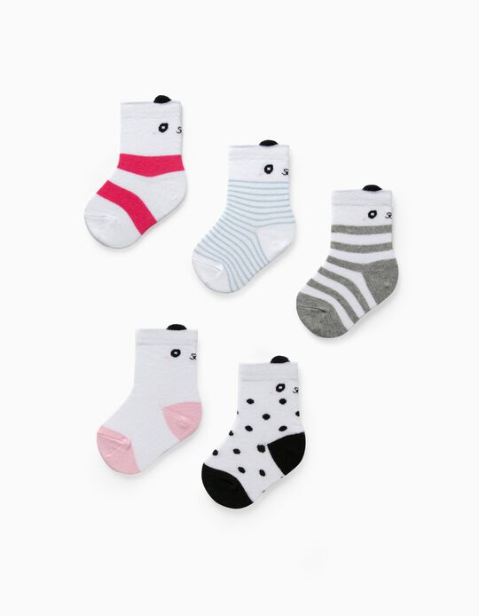 5 Pairs of Socks for Baby Girls 'Panda', Multicoloured