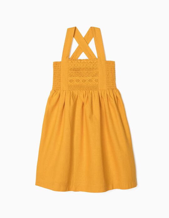 Strappy Dress with Lace for Girls, Yellow