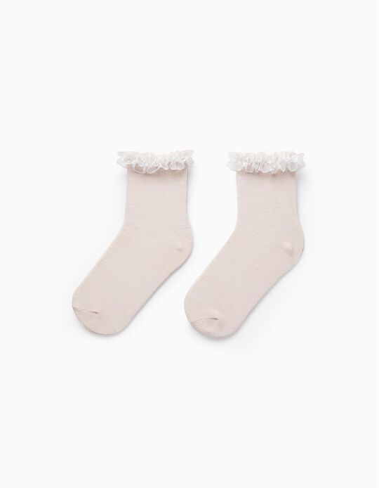 Frilly Socks for Girls, Light Pink
