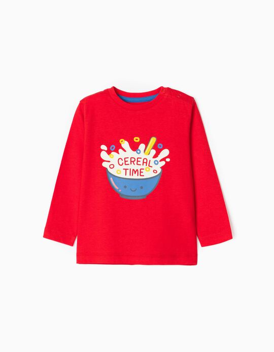 T-Shirt de Manga Comprida para Bebé Menino 'Cereal Time', Vermelho