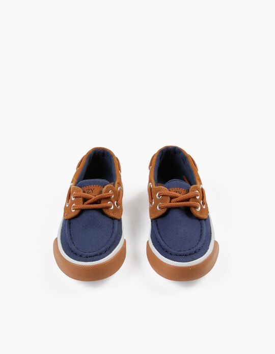 Sapatos de Vela para Bebé Menino, Azul Escuro/Castanho