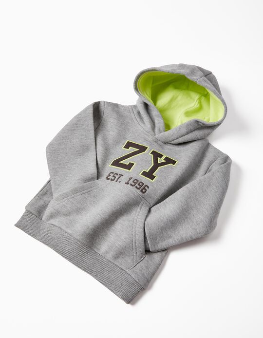 Cotton Hooded Sweatshirt for Baby Boys 'ZY 1996', Grey