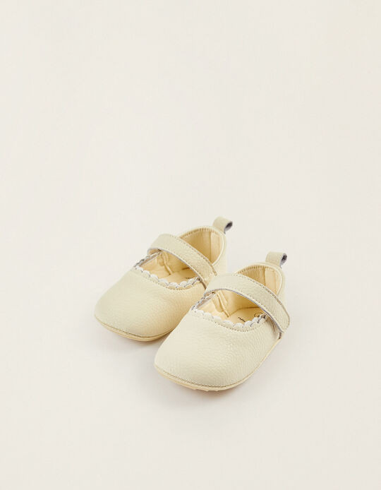 Buy Online Leather Ballerina Shoes for Newborn Girls, Beige/White