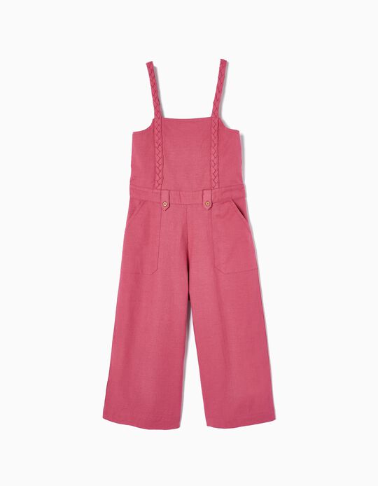 Cotton and Linen Jumpsuit for Girls, Pink
