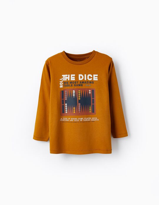 Comprar Online T-Shirt em Jersey de Algodão para Menino 'Roll The Dice', Castanho