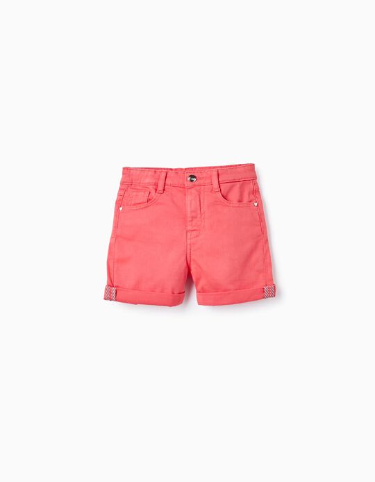 Shorts de Sarga de Algodón para Niña, Coral