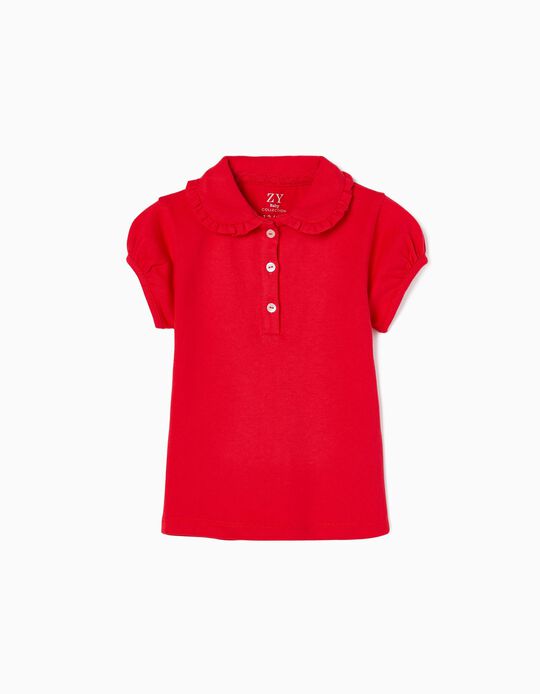 Short Sleeve Polo Shirt with Frills for Baby Girls, Red