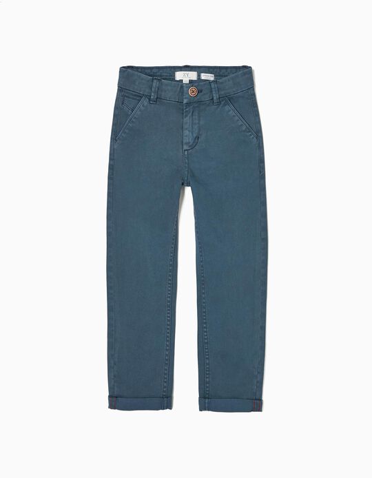 Pantalon Chino en Sergé de Coton Garçon 'Slim Fit', Bleu