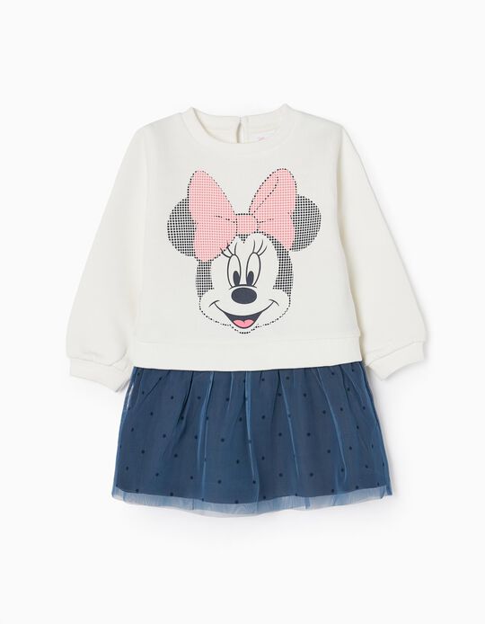 Cotton Sweat-Dress for Baby Girls 'Minnie', White/Blue