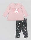 T-Shirt de Manga Comprida + Leggings para Bebé Menina, Rosa/Cinza Escuro