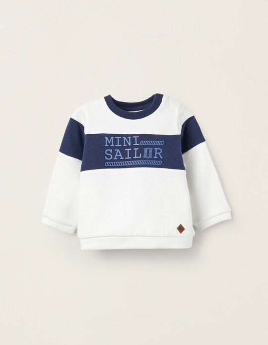 Sweatshirt for Newborn Boys 'Mini Sailor', White/Dark Blue