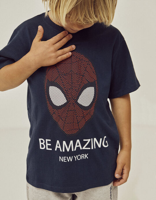T-shirt de Algodão para Menino 'Spider-Man', Azul Escuro